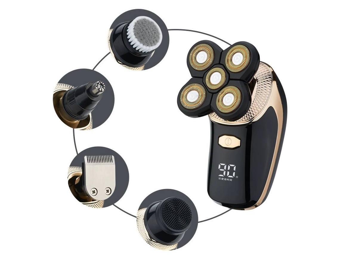 Kit Afeitadora Eléctrica Lk-5800, 5 Cuchillas Flotantes + 4 Accesorios, Ideal Para Calvicie Y Cuidado Facial, Usb Recargable