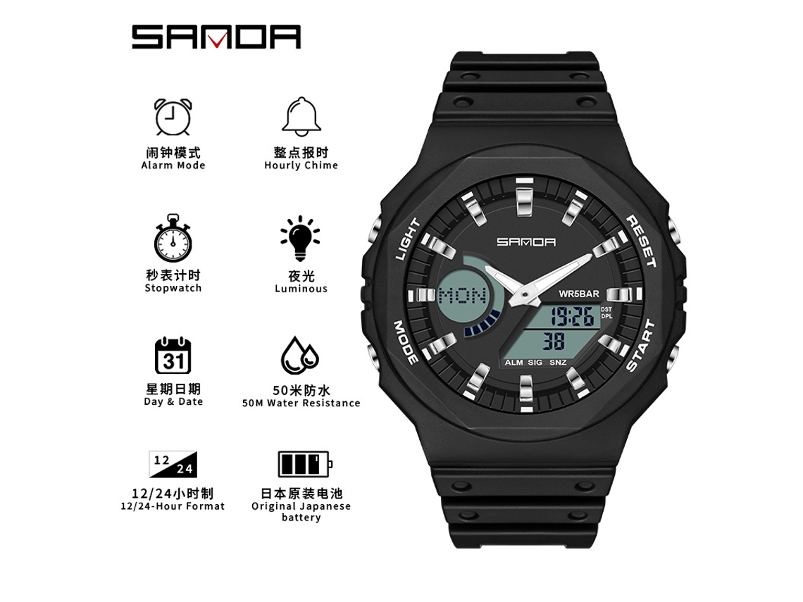 Reloj electrónico MDUG con pantalla única, moderno, luminoso y resistente al agua.