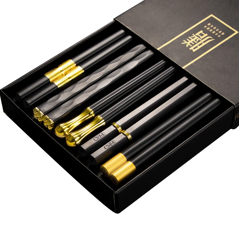 5 pares de palillos reutilizables MDUG de aleación metálica japonesa y coreana (estilo D)