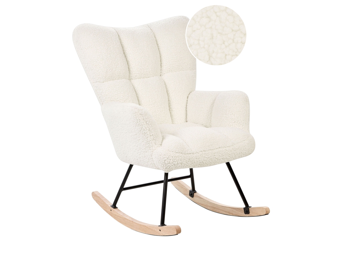 Silla mecedora BELIANI Oulu de Bouclé Blanco 71x83x104