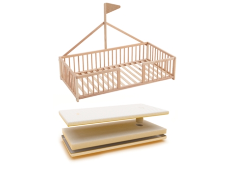 Cama infantil tipi 140x70 tipo Montessori Apache Wonderland de madera de haya y color nature colchón sanitario Ternum