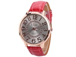 Reloj De Pulsera Para Mujer Con Grandes Números Arábigos, Correa De Poliuretano Roja Y Movimiento De Cuarzo.