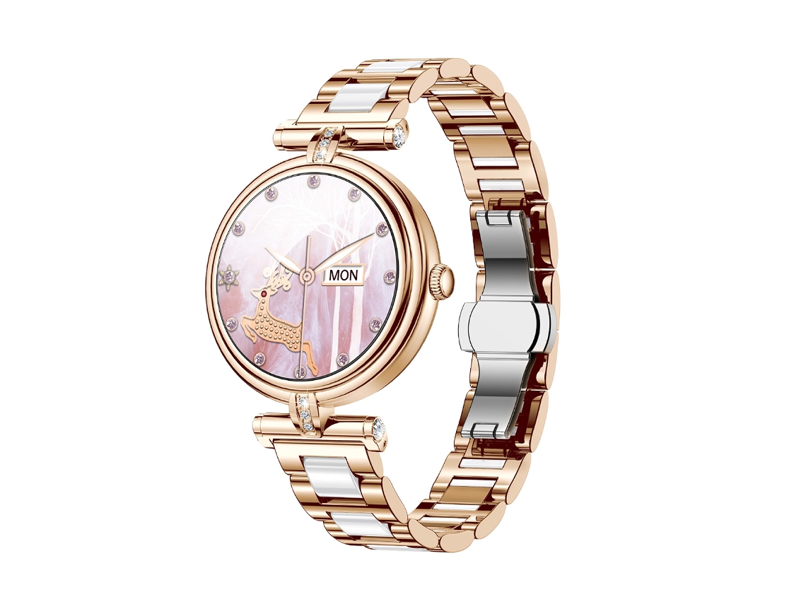 Reloj inteligente para mujer con llamadas Bluetooth y monitor de presión arterial, oxígeno y frecuencia cardíaca.