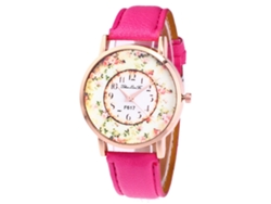 Reloj De Cuarzo Con Correa De Cuero Pu Moda Para Mujer Dial Redondo Rojo Rosa