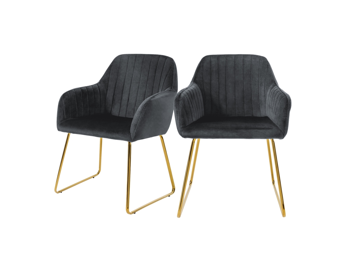 Conjunto de 2 Cadeiras de Jantar com Encosto Estofo em Veludo Cinzento e Pernas Metálicas ML-DESIGN