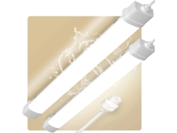 Lámpara LED lineal, diseño impermeable, bajo consumo energético, blanco neutro.