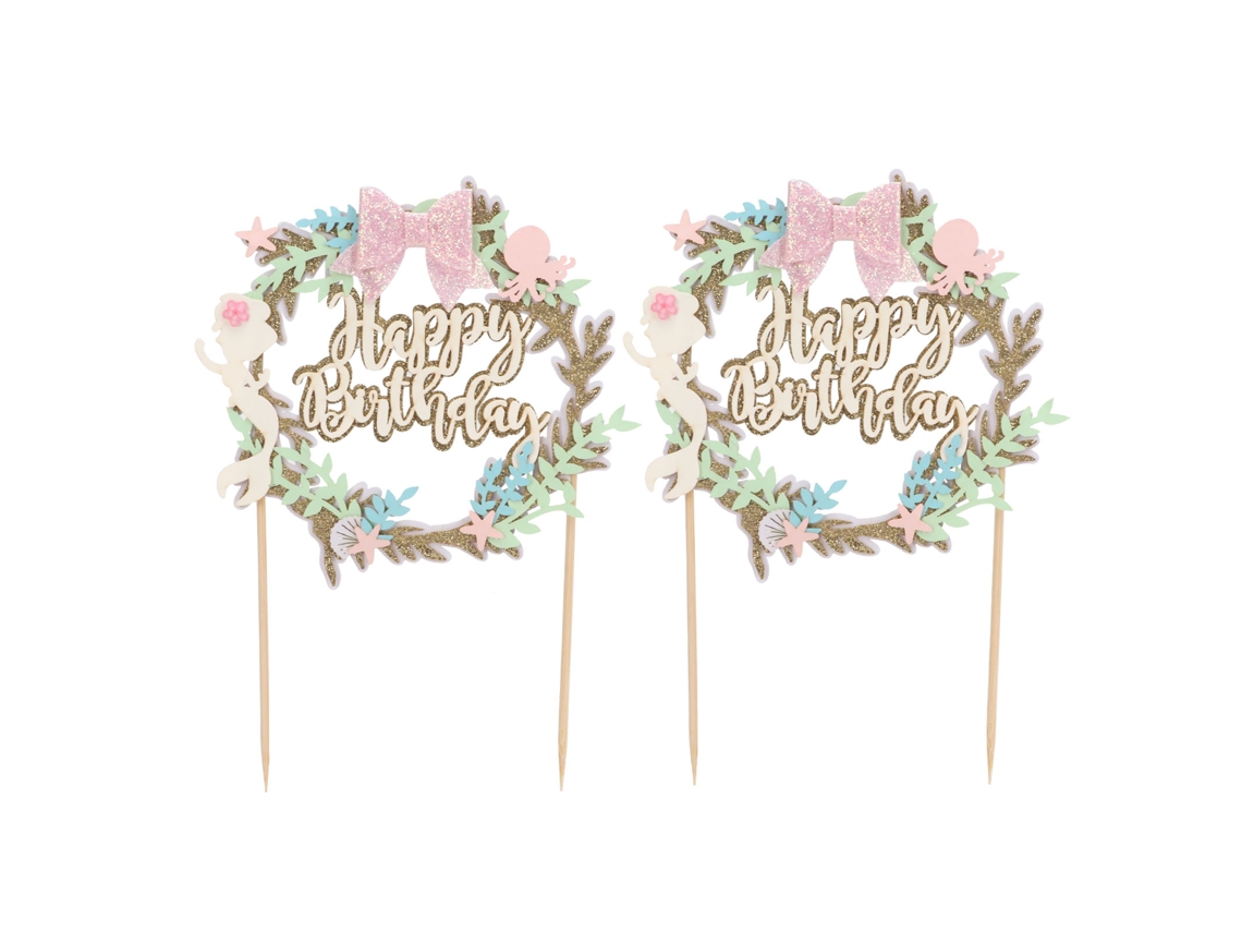 2 Adornos Rosas Para Tartas Con Lazo, Biodegradables, Seguros, Decoración Para Fiestas, Cumpleaños.