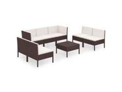 Conjunto 8 muebles de jardín VIDAXL y cojines ratán sintético marrón