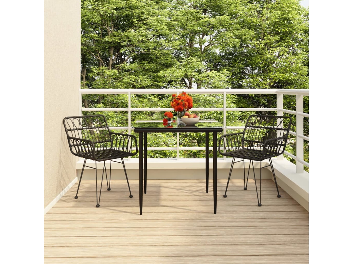 Conjunto de comedor de jardín de 3 piezas DKD Home Decor en mimbre negro PE