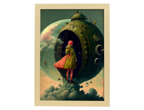 NACNIC Poster Portal Seguro En Estilo Surrealismo Cinematográfico Ilustraciones Y Grabados De Historieta Abstracta Y Artística A4 Marcos Madera