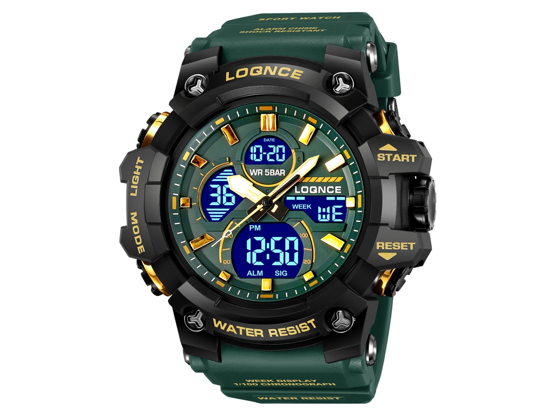 Reloj Deportivo De Esfera Grande (verde Militar), Cronógrafo Multifunción Electrónico Luminoso.