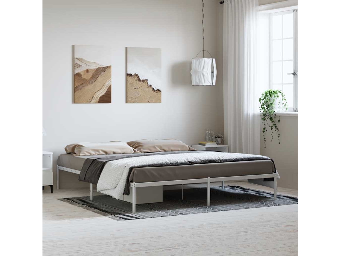Estructura De Cama Sin Colchón Metal Blanco 183x213 Cm