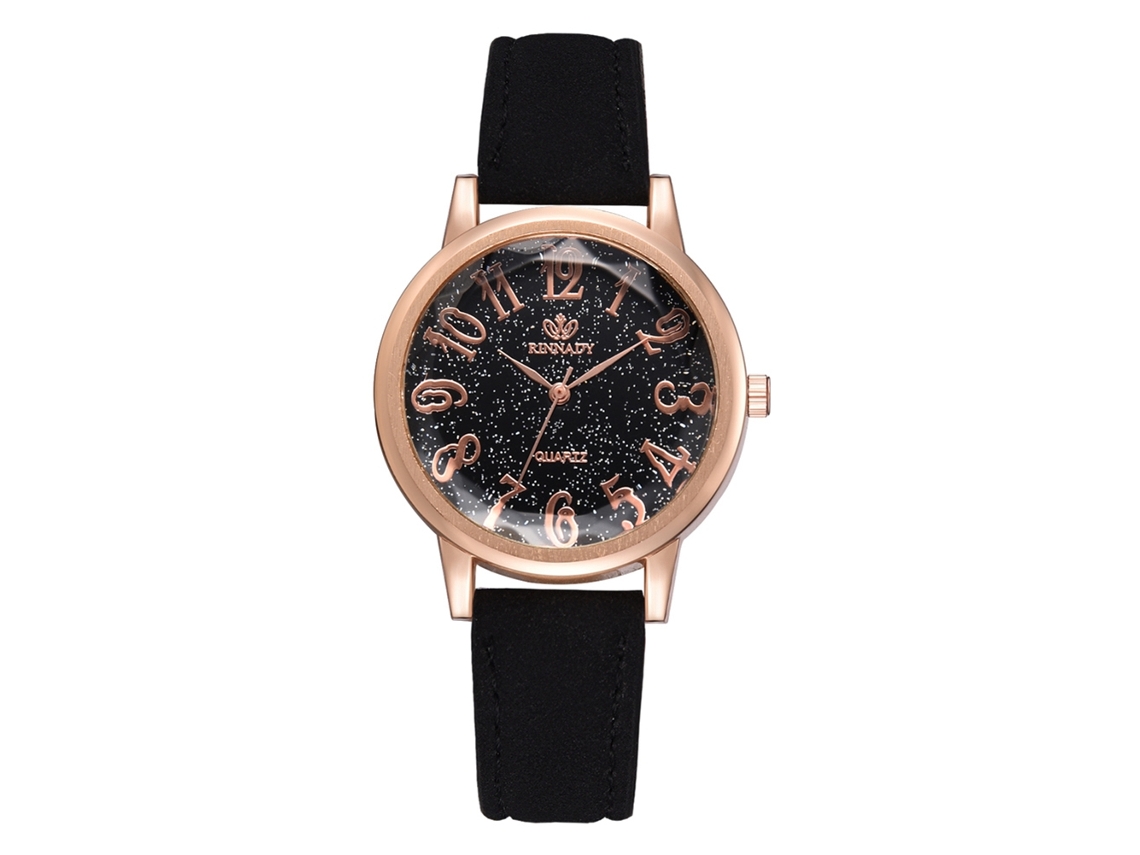 Reloj De Pulsera Digital Clásico Para Mujer Con Correa De Piel Sintética, Esfera Redonda Y Movimiento De Cuarzo Negro.
