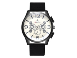 Reloj De Pulsera Hombre De Cuero Pu Con Cuarzo Y Dial Redondo Con Números Grandes Negro