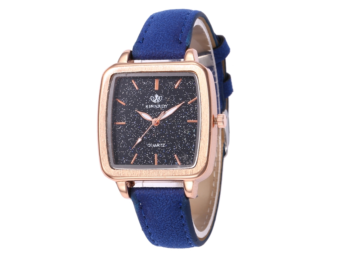 Reloj De Pulsera Informal Para Mujer En Piel Sintética Azul Marino Con Esfera Cuadrada Y Movimiento De Cuarzo.