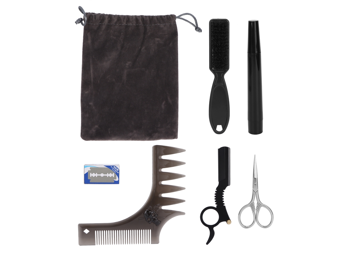 Kit De Cuidado De Barba Para Hombres Con Lápiz, Cepillo, Tijeras Y Accesorios Completos Marrón