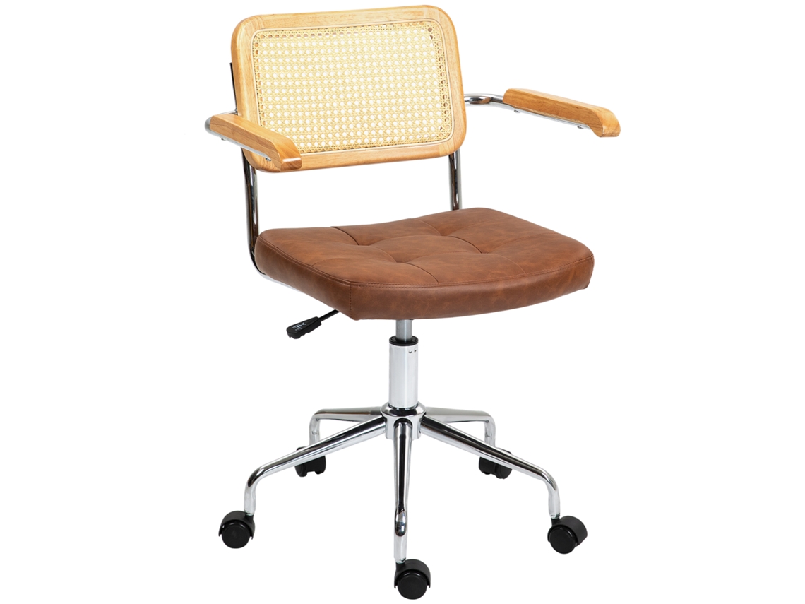 Silla De Oficina Con Respaldo De Ratán Marrón.