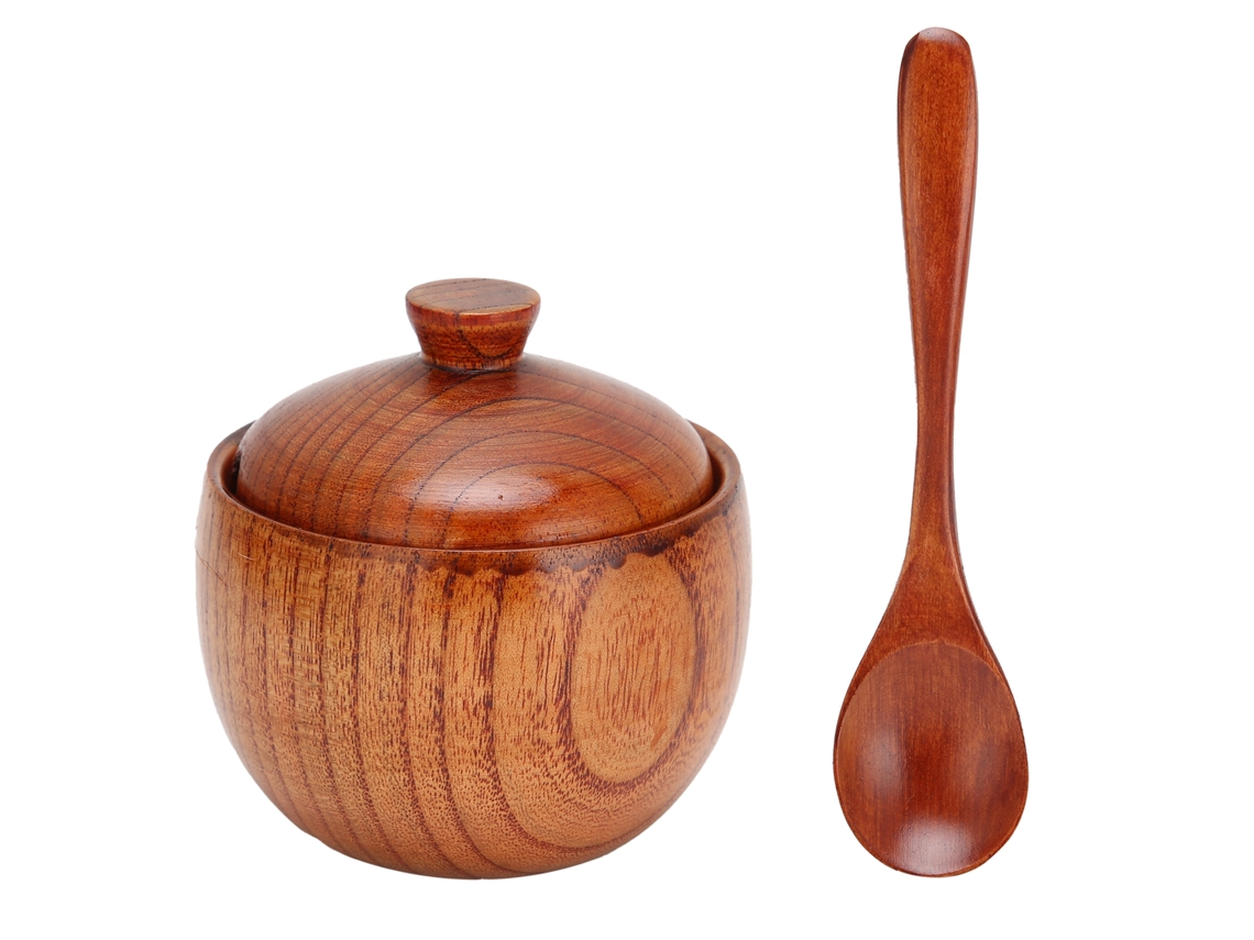 Tarro De Madera Para Especias Con Cuchara Y Tapa Para Sal, Azúcar, Pimienta Y Para Uso En La Cocina.
