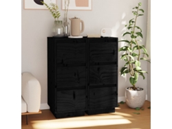 Lovely Home Aparador 2 Pzs 32X34X75 Cm Madera de Pino Maciza Negro