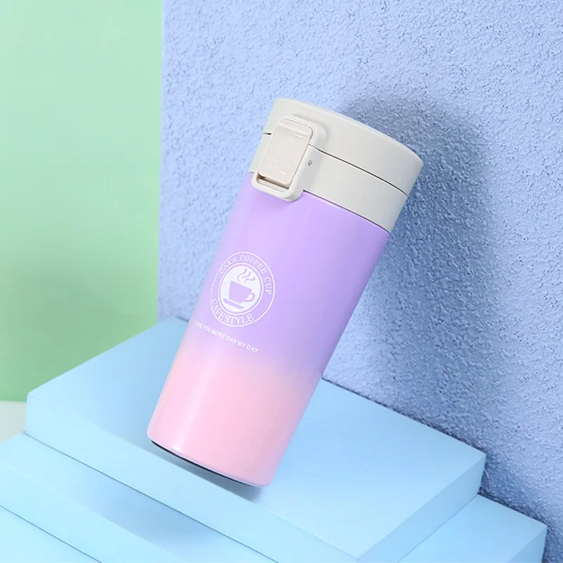 Taza De Acero Inoxidable (morado Degradado, 380 Ml), Aislante Para Coche, Ideal Para Aislar Alimentos Fríos Y Calientes.