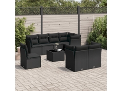 Conjunto de sofá de jardín de 9 piezas con cojines, ratán negro, Dkd Home Decor