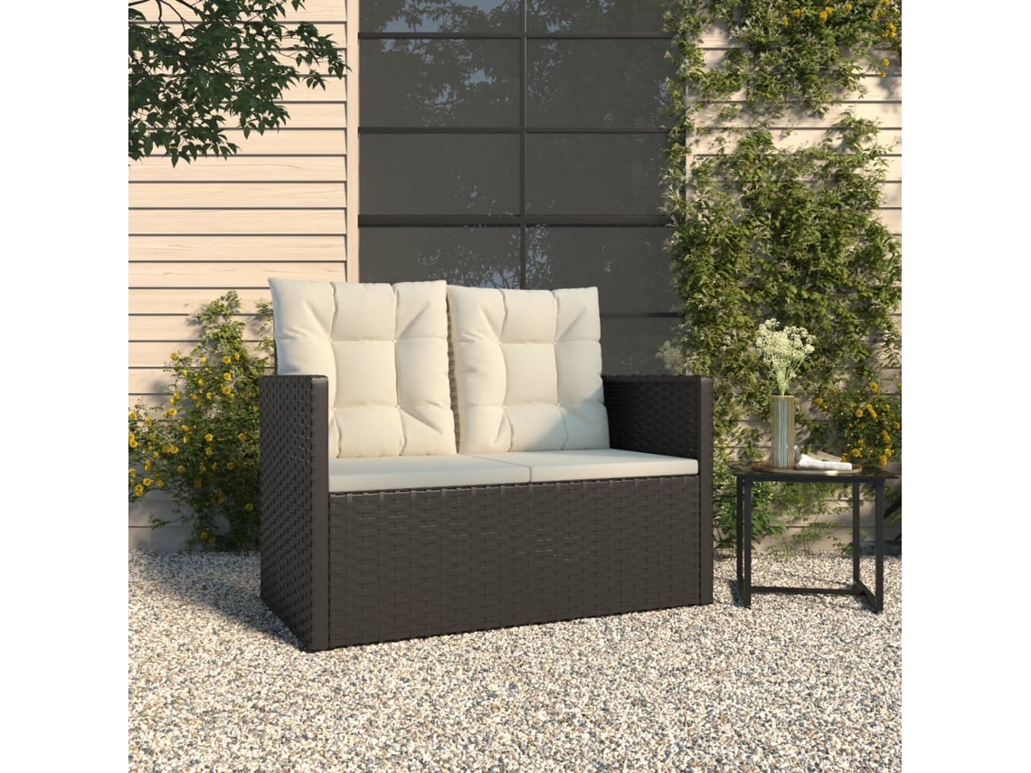 Banco de jardín con cojines, 105 cm, mimbre negro, PE, Dkd Home Decor