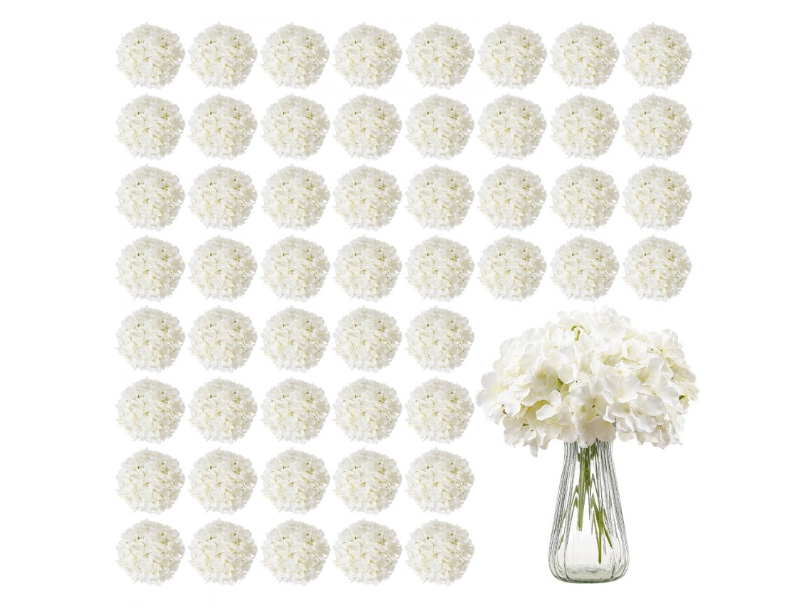 Juego de 65 hortensias artificiales de seda blanca para decoración Tekmaquinas