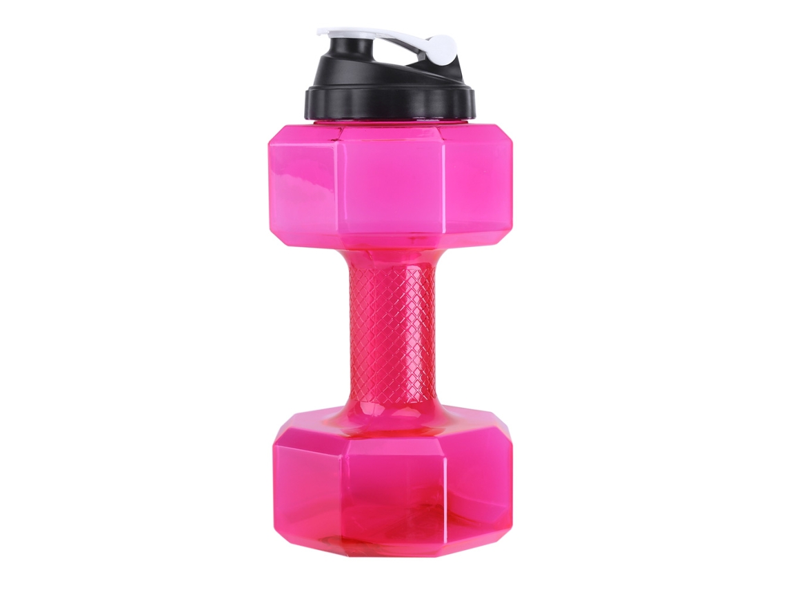 Botella de ejercicio con forma de mancuerna de alta capacidad para gimnasio y entrenamiento, color rosa intenso