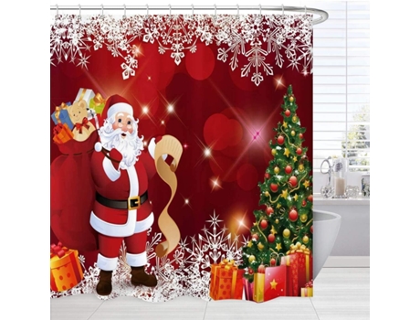 Conjunto de cortina de ducha de Navidad azul, adornos de árbol de Navidad feliz Cortina de tela de baño de Papá Noel con ganchos