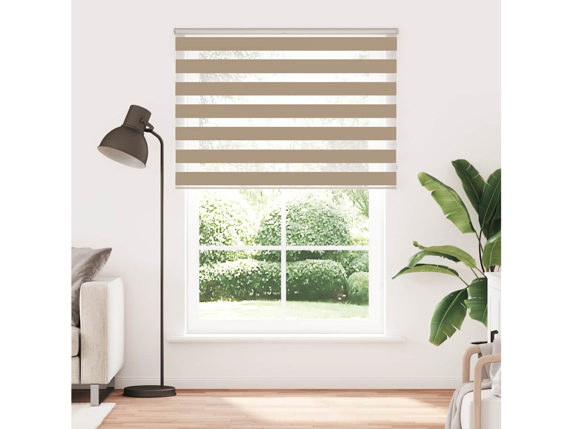 Maison Exclusive - Estor Cebra Marrón Arena Tejido Ancho 160,9 Cm Poliéster