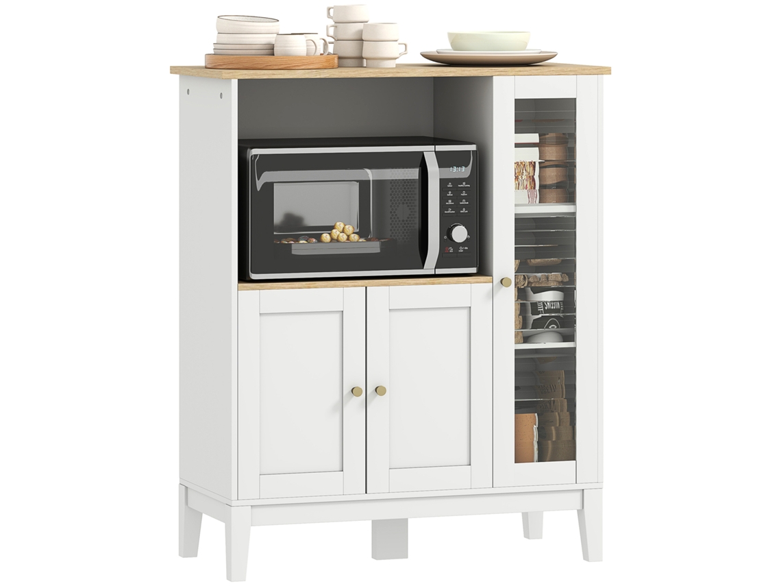 Mueble De Cocina Moderno Con 3 Puertas, Estantes, Sistema Antivuelco, Blanco, 80x35x97