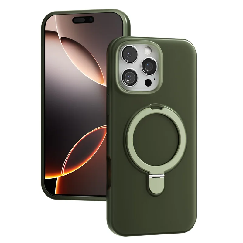 (iphone 14, Verde Oscuro) Anillo De Soporte Magnético De Silicona Líquida, Funda Magsafe Para Iphone