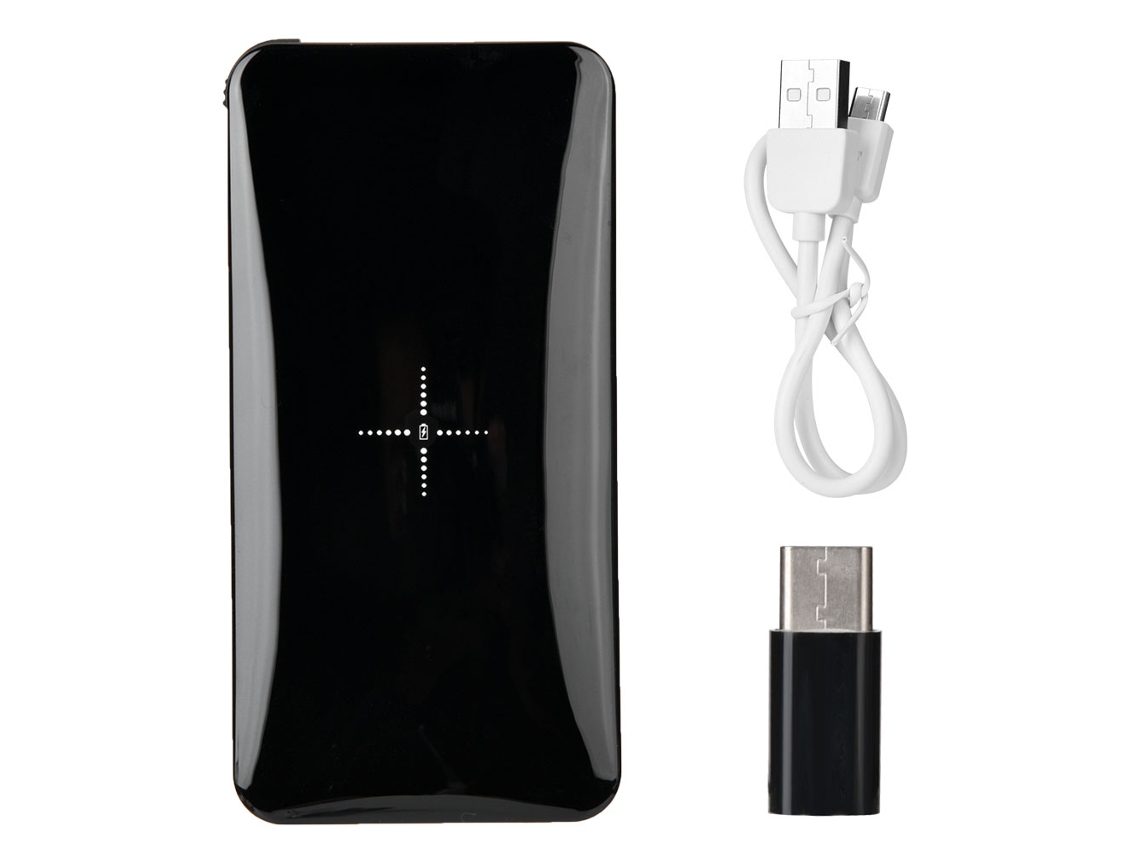 Power Bank 10000mah Ultra Delgado Inalámbrico Carga Rápida Portátil Mini Compacto Negro