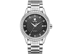 Reloj Mecánico para Hombre Reloj Automático de Dos Tonos Reloj de Diamantes de Imitación de Acero Inoxidable-Plata Blanca