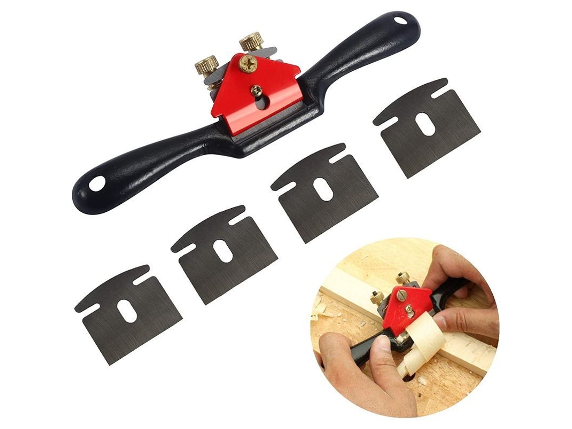 Herramienta Para Trabajar La Madera Con Hoja Metálica Ajustable Y Base Plana, Incluye 4 Discos De Lijado.