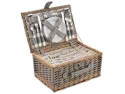 Cesta de picnic para 4 personas con nevera, cubiertos, platos, vasos gris Casa.pro