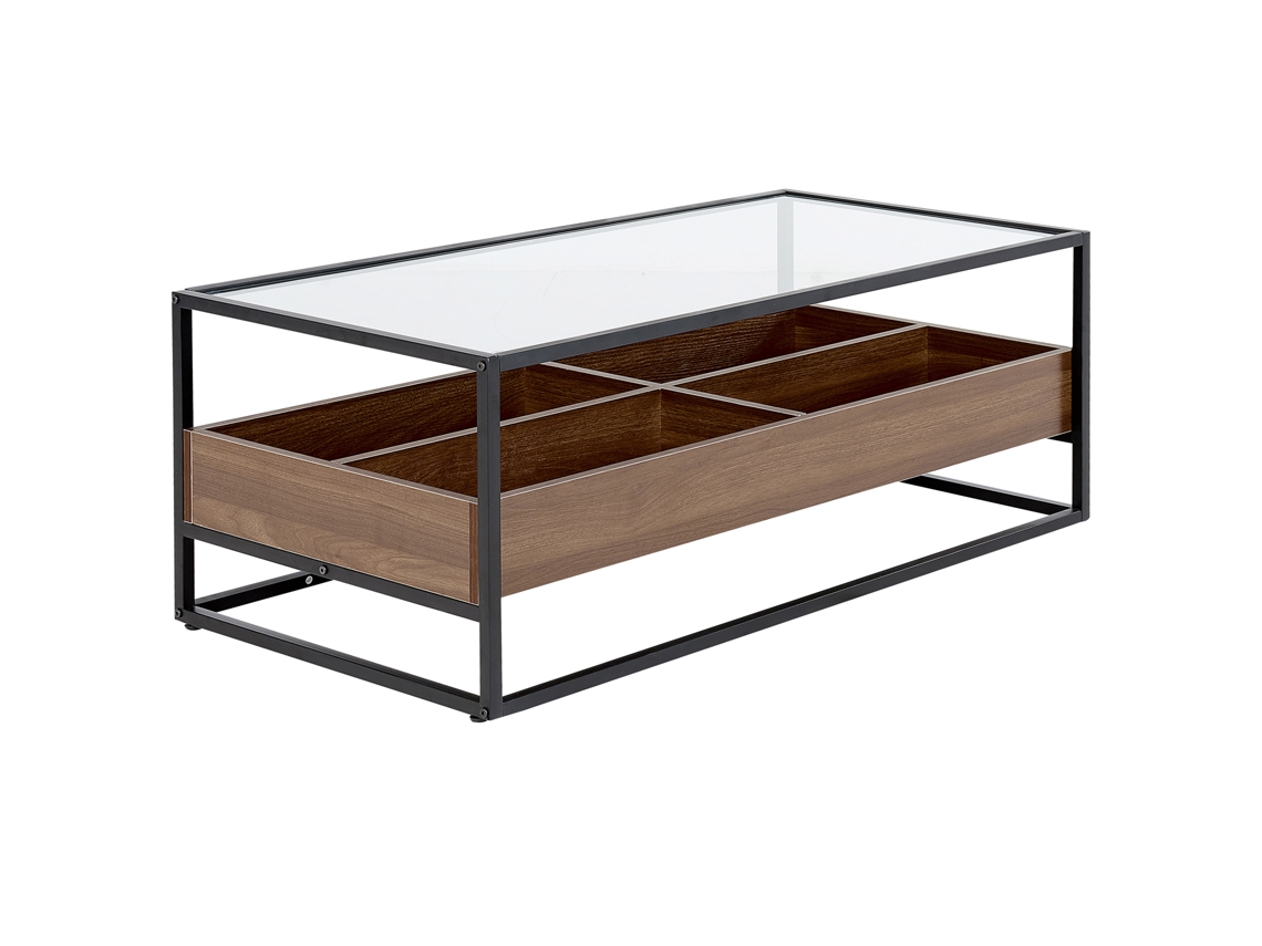 Mesa auxiliar BELIANI Waco de Vidrio templado, Hierro Negro 55x110x42