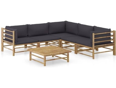 Conjunto 6 de muebles de jardín VIDAXL bambú con cojines gris oscuro