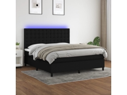 Cama Box Spring Colchón Y Luces Led Tela Negro 180x200 Cm