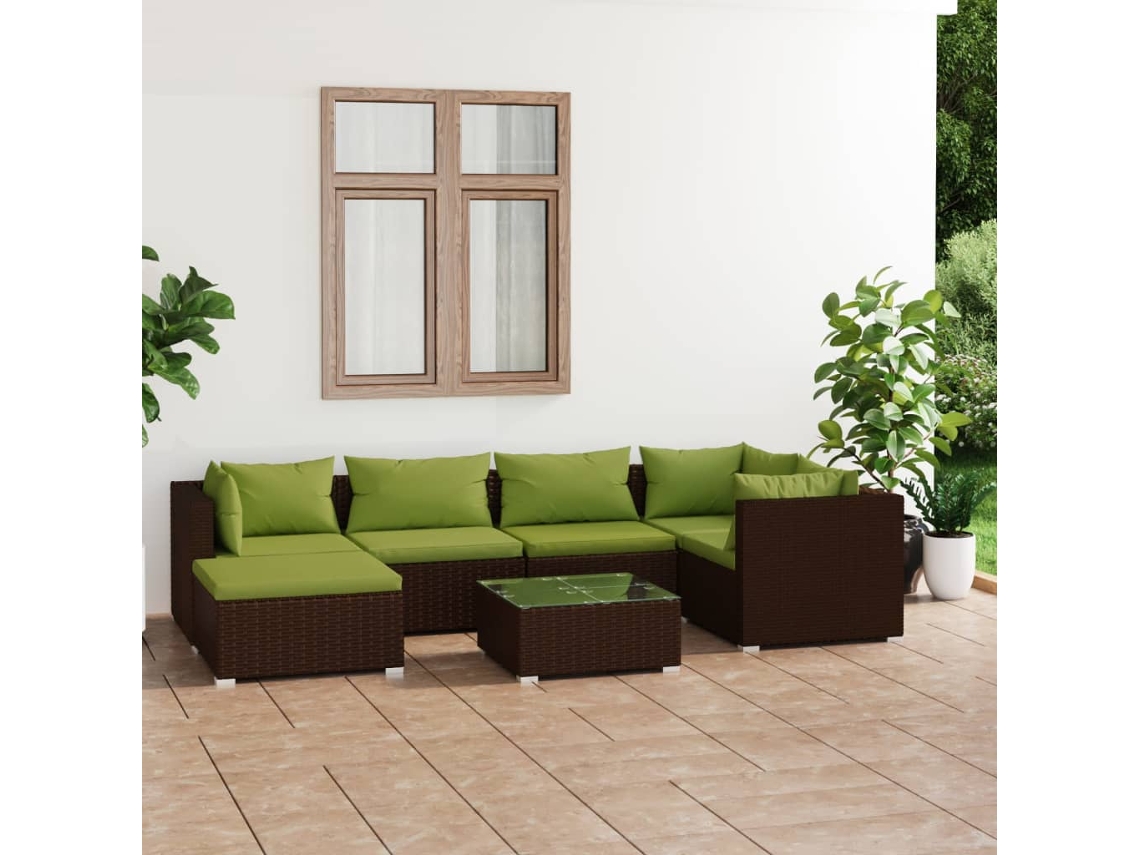 Conjunto de jardín de 7 piezas con cojines de mimbre marrón de DKD Home Decor