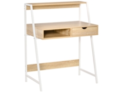 Escritorio De Secretaria , Escritorio Para Computadora, Estilo Neorretro, Cajón, Nicho, Estante, Metal Blanco, Acabado En Roble Claro.