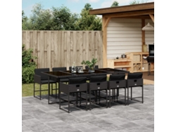 Juego de comedor de jardín de 9 piezas con cojines, mimbre sintético negro, DKD Home Decor