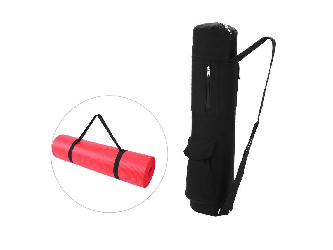 Mochila Multifuncional De Lona Negra Para Transportar Y Guardar Esterillas De Yoga Con Correa Ajustable.