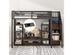 Cama Alta De 90x200 Con Soporte Para Tv Y Toma De Corriente Negra.