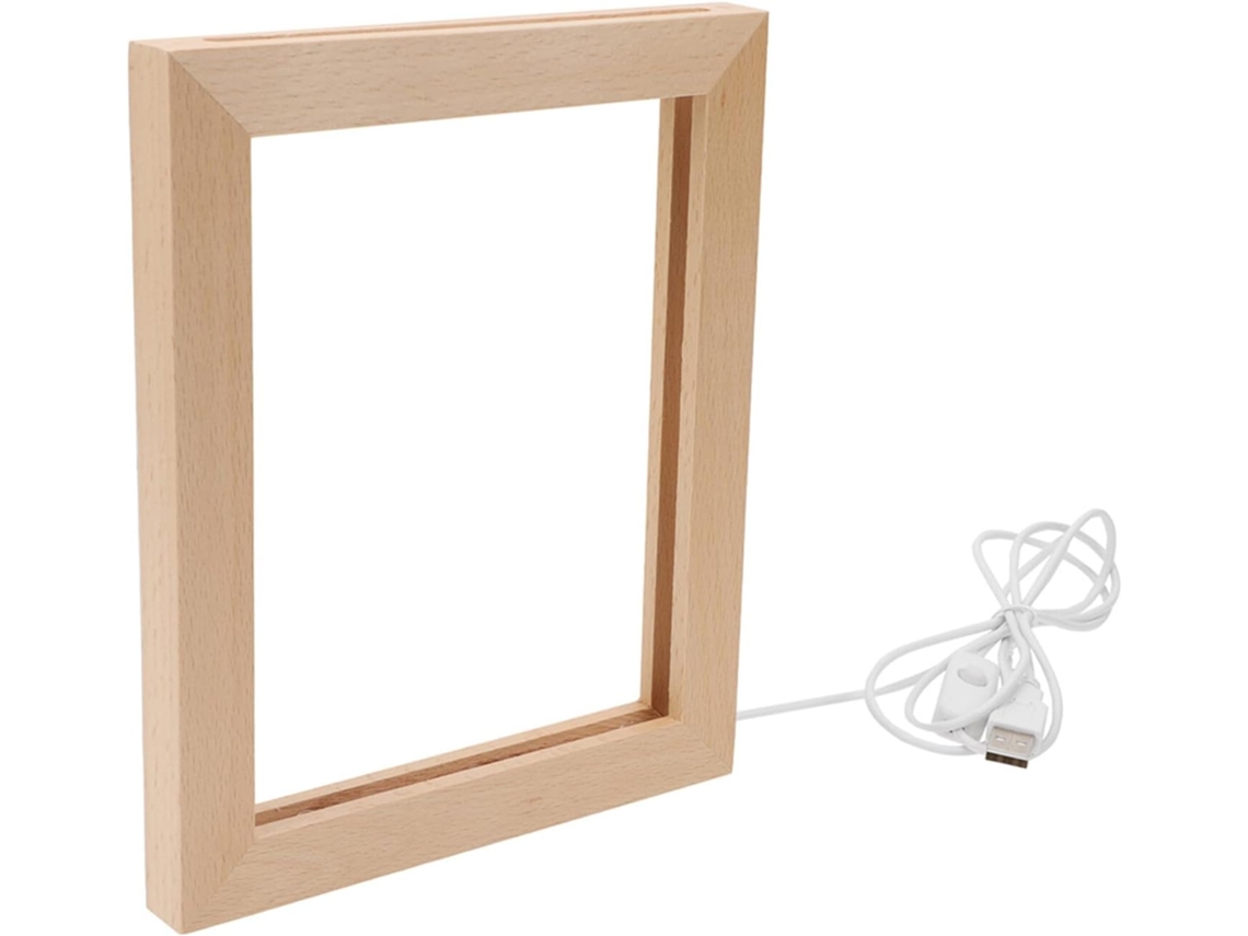 Marco Fotos Led Integrada Madera Maciza 170x130 Nocturna Usb Cálida Color Compacto Escritorio Ideal Decoración