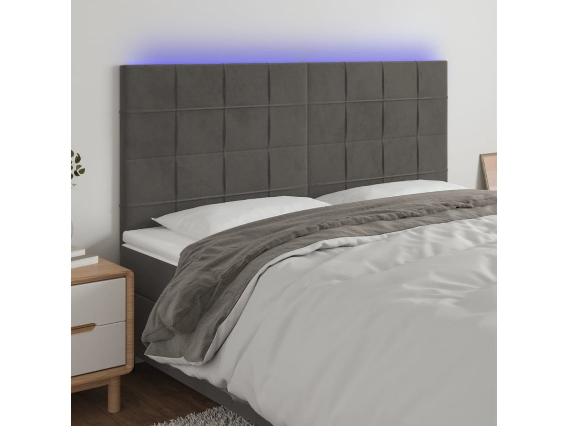 Cabecero Con Luces Led Terciopelo Gris Oscuro 180x5x118/128 Cm