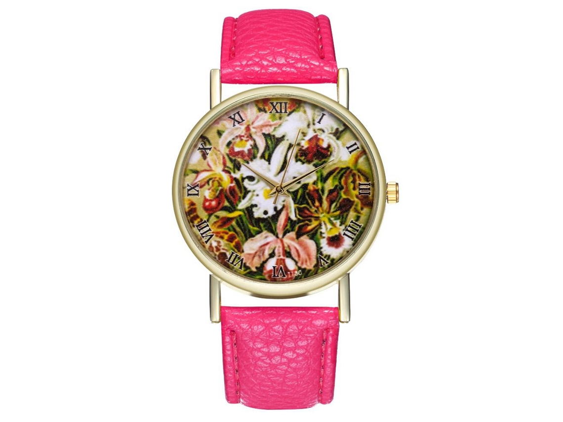 Reloj De Pulsera De Cuarzo Para Hombre Con Correa De Pu, Estilo Moderno, Rosa Y Rojo.