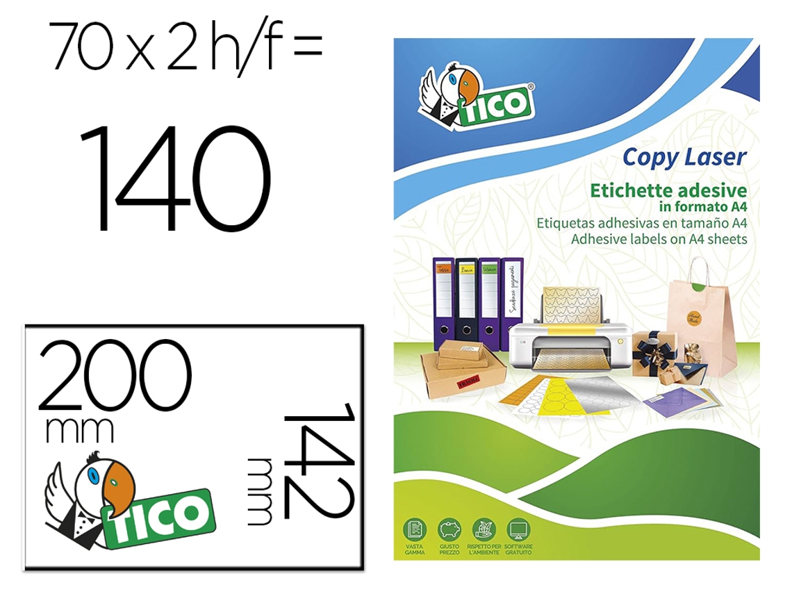 Etiqueta Adhesiva Tico Amarillo Fluor Permanente Fsc Laser/Inkjet/Fotocopia 200X142 Mm Caja De 140 Unidades AVERY