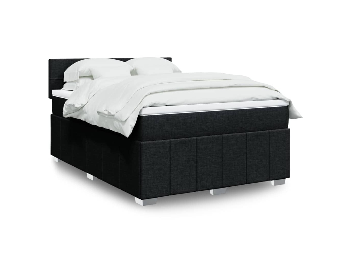 Cama Box Spring Con Colchón Tela Negro 140x200 Cm