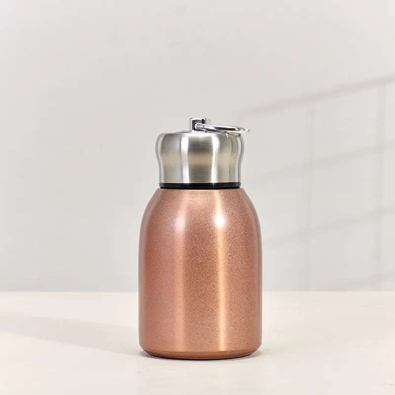 (Oro 300ml) Botella termo de viaje de 300 ml para agua/café, fabricada en acero inoxidable con aislamiento al vacío.